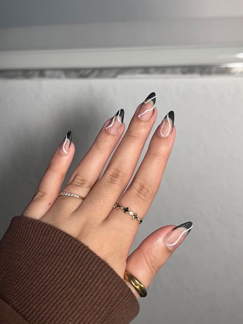 Black French Tip With White Line, French Tip White, Black French Tip, Black French Tips, Black French, French Tips, White Line, Christmas Nails, Nails