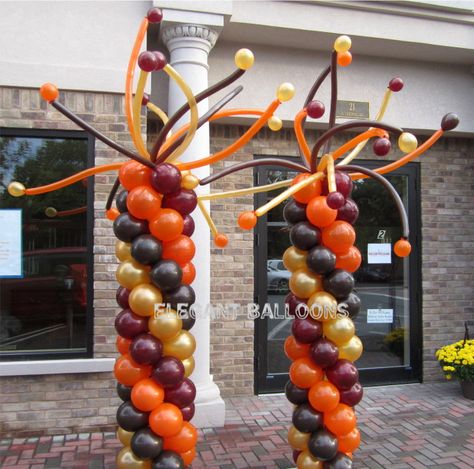 Elegant Balloons - Gallery - Columns Fall Balloon Columns, Thanksgiving Balloons, Ballon Ideas, Halloween Balloons Decorations, Balloon Inspiration, Balloon Pillars, Pokemon Themed Party, Thanksgiving Party Decor, Balloons Galore