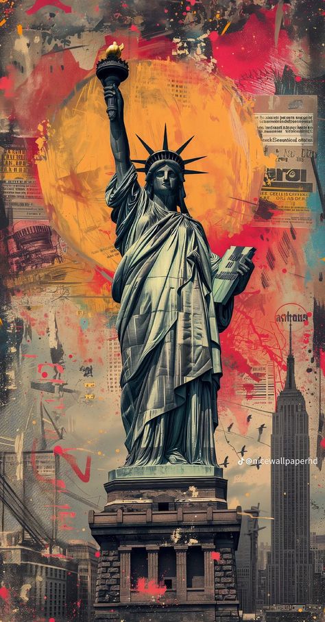 Pop Art Background Design, Statue Of Liberty Aesthetic, Freedom Wallpaper, Cool Pop Art, Pixel Wallpaper, Pop Art Background, Disney Character Drawing, New York Wallpaper, Android Wallpaper Art