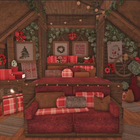 Bloxburg Christmas Decorating Ideas, Roblox Bloxburg House Ideas Christmas, Christmas Bloxburg Interior, Bloxburg Winter Cottage, Christmas Builds Bloxburg, Bloxburg Christmas Dining Room, Bloxburg Christmas Build Ideas, Bloxburg Christmas House Colors, Christmas Cottage Bloxburg