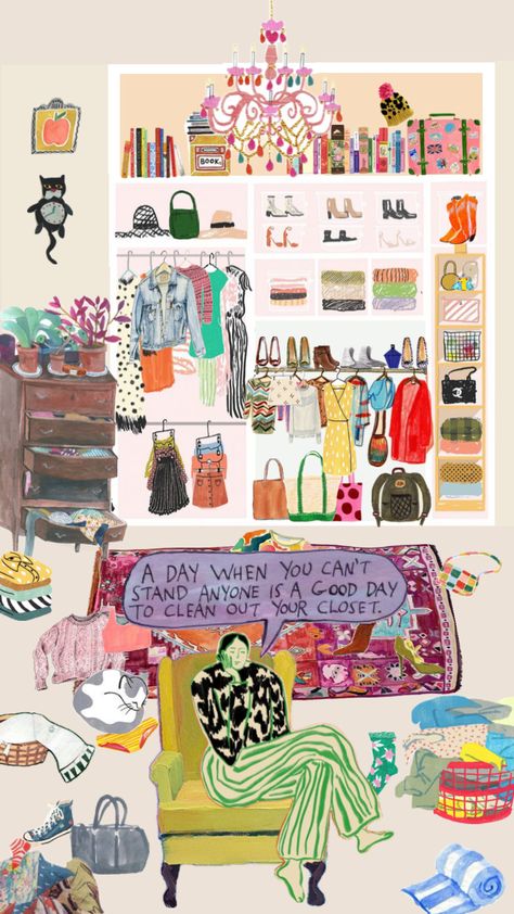 #closet #clothes #shirt #dress #purse #hat #mess #messy #organization #cleanout #house #home #room #illustration Messy Closet, Room Illustration, Closet Clothes, Closet Cleanout, Clothes Shirt, Cleaning Out Closet, Dress Purse, Home Room, Clean Out