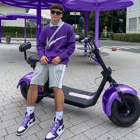 Purple Jordans Outfit, Jordan Outfit, Stylish Mens Fashion, Purple Outfits, Boy Fashion, Baby Strollers, Violet, Fashion Outfits, Mens Outfits