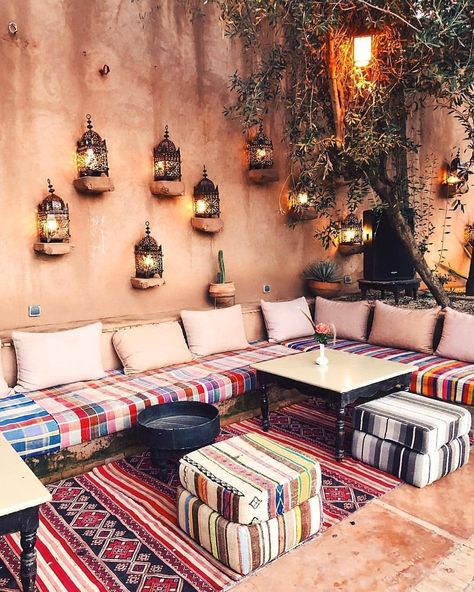 Mauve Headboard, Moroccan Restaurant Interior, Marocco Interior Design, Marocco Interior, Tea Room Interior, Parisian Room, Moroccan Outdoor, Outdoor Restaurant Patio, Moroccan Restaurant