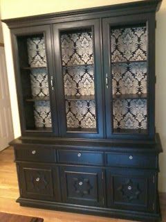 Sweet Scentsations: Introducing my new old China Hutch ~ Ta Da! Black China Hutch, Refinished China Cabinet, Black China Cabinet, China Hutch Makeover, China Hutch Decor, China Cabinet Makeover, Vintage China Cabinets, Painted Hutch, Painted China Cabinets