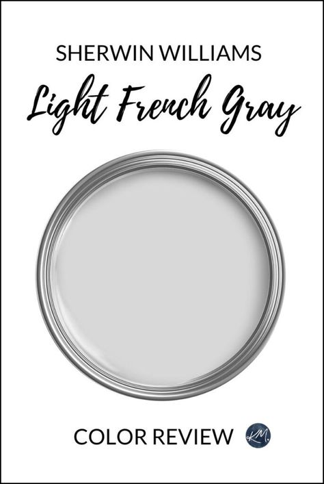 Sherwin Williams Light French Gray, a top gray for walls, exteriors, and cabinets. Learn its undertones, LRV, and more in this blog post from Kylie M Online Paint Color expert. #graywalls #sherwinwilliams #diy #kyliem Light French Grey Sherwin Williams, Sherwin Williams Light Gray, Zircon Sherwin Williams, Light French Gray Sherwin Williams, Sherwin Williams Light French Gray, Gray Paint Colors Sherwin Williams, Light French Gray, Grey Bathroom Paint, French Grey Paint