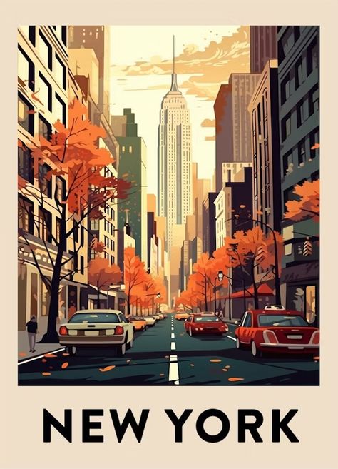 New York City Poster Vintage, New York Retro Poster, Manhattan Illustration, New York Travel Poster, City Maps Illustration, New York Postcard, Tourism Poster, Travel Poster Design, Retro Travel Poster