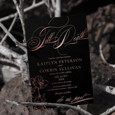 Wildflower Elegant Gothic Wedding Foil Invitation #zazzle #weddinginvitations #birthdayinvitations #babyshowerinvitations #zazzleinvitations #monogram #businesscards #graduation #homedecor Gothic Wedding Invites, Goth Glam Wedding, Gothic Glam Wedding, Goth Wedding Invitations, Gothic Fall Wedding, Wedding Goth, Spooky Wedding, Goth Floral, Gothic Wedding Invitations