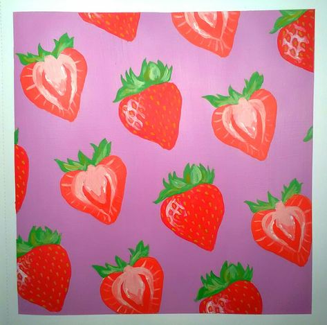 Strawberry Painting Acrylic Easy, Strawberry Painting Easy, Strawberry Acrylic Painting, Rory Room, Strawberries Painting, Paint Fruit, Painted Strawberries, Strawberry Painting, Cute Easy Paintings