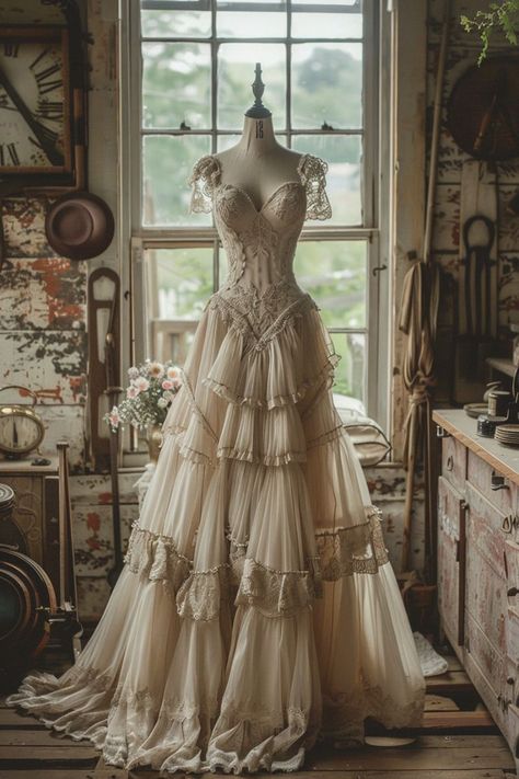 Boho Wedding Dresses With Sleeves, Goth Wedding Dresses, Wedding Dress Bohemian, Victorian Wedding Dress, Fantasy Outfits, Boho Wedding Dresses, Unique Wedding Dresses, Vintage Wedding Dress, Pretty Wedding Dresses