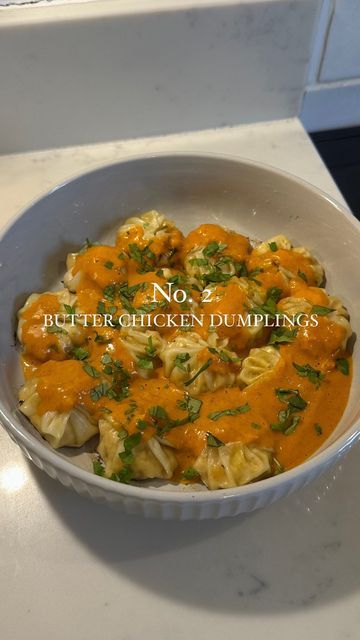 Holly Dingwall on Instagram: "BUTTER CHICKEN DUMPLINGS 🥟 2nd place out of my 7 most popular recipes of 2023!! 🧡 this one is an all time fave of mine, mixing two of my favourite things together to make this yummy creation INGREDIENTS - Dumpling wrappers (I used ready made) - 1 tsp turmeric - 1 tsp curry powder - 1 tsp garam masala - 1 tsp paprika - 1 egg - 2 Chicken breasts or chicken mince - Butter chicken sauce (out of a jar or homemade, my homemade sauce recipe is in my ebook, link in bio 😊) - Coriander METHOD - Blitz your chicken breasts in a food processor and add to a bowl along with all your spices and the egg - Stir together then add 1 tsp worth of the mix onto a dumpling wrapper then fold into a dumpling shape by punching in with your fingers - Add 1 tbsp oil to a pan Butter Chicken Dumplings, Butter Chicken Sauce, Dumpling Wrappers, Homemade Sauce Recipes, Dumpling Recipe, Most Popular Recipes, Chicken And Dumplings, Butter Chicken, Dim Sum