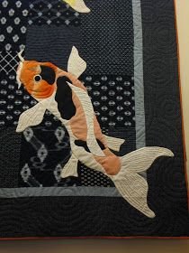 My Quilt Diary: The Gala quilt is done! Koi Pattern, Embroidery Fish, Japanese Quilt Patterns, Japanese Quilting, Asian Quilts, Quilt Club, Fish Quilt, Japanese Patchwork, Japanese Quilts