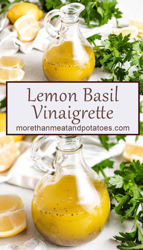 Lemon Basil Vinaigrette Dressing, Basil Vinaigrette Dressing, Lemon Basil Vinaigrette, Lemon Vinaigrette Dressing, Crisp Salad, Lemon Salad, Basil Vinaigrette, Easy Salad Dressing, Salad Dressing Recipes Homemade