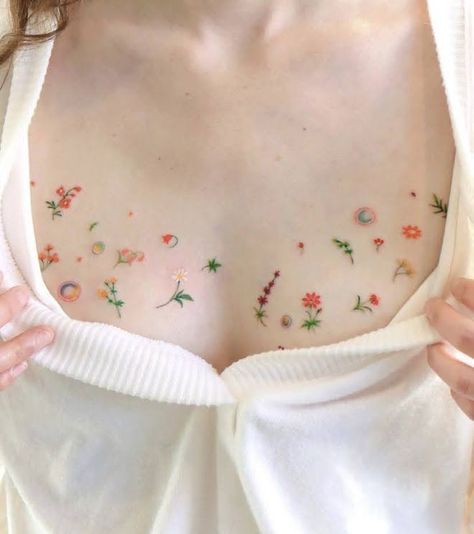 Cottagecore Tattoo, Small Colorful Tattoos, Tiny Flower Tattoos, Food Tattoos, Funky Tattoos, Small Tattoos Simple, Tatuaje A Color, Cute Tiny Tattoos, Cute Little Tattoos