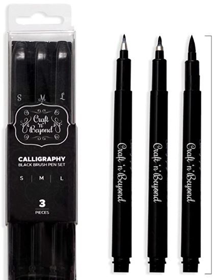 Craft 'n' Beyond Calligraphy Brush Pens Pack of 3 Small, Medium and Large Markers for Hand Lettering, Art Drawing, Sketching, Scrapbooking, Journaling - Beginner Kit with Fadeproof Black Ink Calligraphy Pens Set, Caligraphy Pen, Modern Caligraphy, Best Calligraphy Pens, Calligraphy Markers, Calligraphy Pen Set, Pen Craft, Modern Hand Lettering, Calligraphy Brush