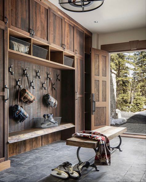 Adventure Room, Live Edge Bench, Hunting Cabin, Modern Rustic Homes, Mudroom Design, Tack Room, Colorado Homes, Lake Cabins, Cabin In The Woods