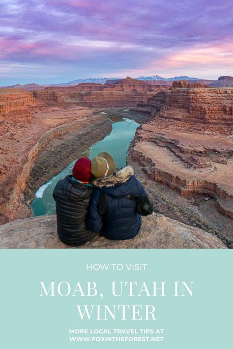 Get the inside scoop on visiting Moab, Utah in winter. Learn all about what to pack, where to go, and how to experience this desert wonderland. Includes info about Arches National Park, Canyonlands National Park, and more. Moab In Winter, Utah In Winter, Utah Parks, Utah State Parks, Winter Travel Destinations, Mesa Verde National Park, Nevada Travel, Sand Dunes National Park, National Parks Photography