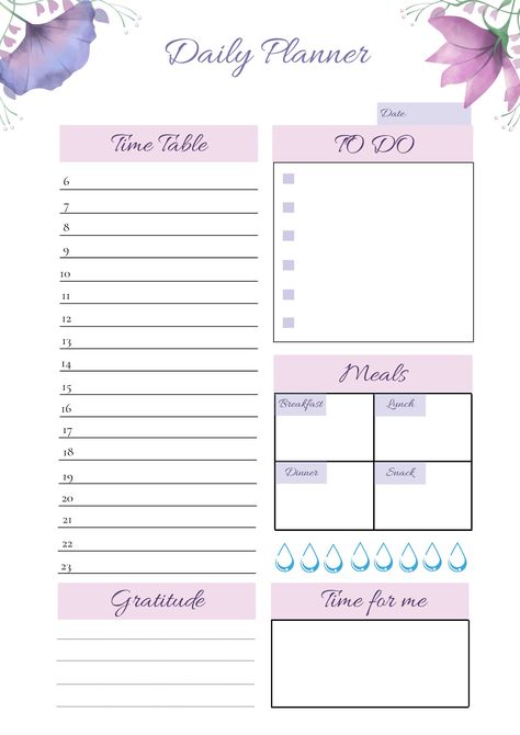 Dairy Decoration, Aesthetic Daily Planner, Daily Planner Ideas, Daily Planner Templates, Time Management Printable, Daily Planner Book, Weekly Planner Sheets, Day Planner Template, Cute Daily Planner