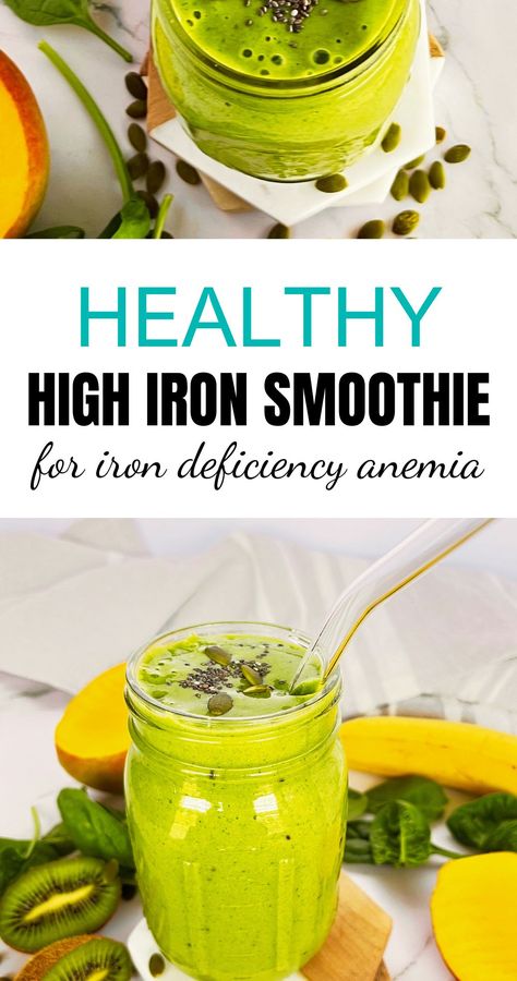 Green smoothie Fibroid Smoothies, Best Iron Supplement For Women, Iron Rich Soup, Iron Rich Smoothies, High Iron Snacks, High Iron Meals, High Iron Diet, Iron Smoothie, High Iron Smoothies