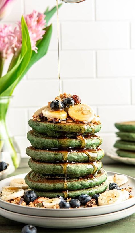 Fun Pancakes, Green Pancakes, Spinach Pancakes, Light And Fluffy Pancakes, Dairy Free Pancakes, Best Pancake Recipe, Sorghum Flour, Spirulina Powder, Flax Egg