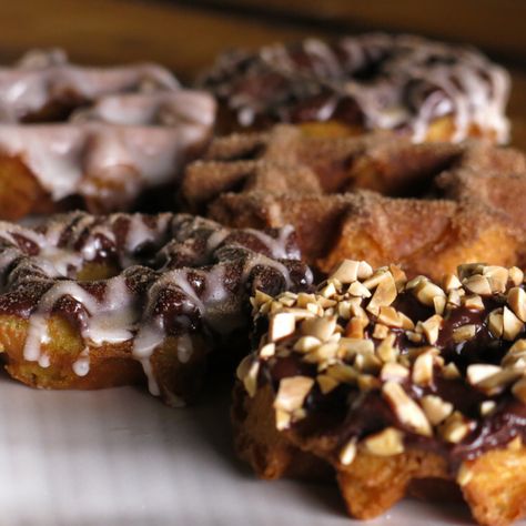 Waffle Donut Recipe, Waffle Donuts, Fried Toast, Bobby Flay Recipes, Donuts Recipe, Bobby Flay, Cooking Channel, Chocolate Cinnamon, Waffle Iron