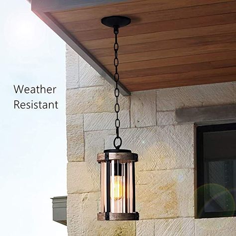 Outside Pendant Lighting, Hanging Porch Lights, Rustic Farmhouse Exterior, Housing Decor, Blue Bungalow, Porch Light Fixtures, Outdoor Pendant Light, Porch Wood, Courtyard Ideas