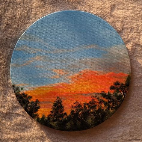 What is it about sunsets that you like? Acrylic on canvas✨ Available for SALE #art #acryliconcanvas #acrylicpainting #sunset #sky #clouds #sunsetpainting #artsandhya #aesthetic #explore Fall Sky Painting, Circle Canvas Painting Aesthetic, Acrylic Paintings Ideas, Sky Painting Acrylic, Simple Canvas Painting Ideas, Acrylic Sunset Painting, Circle Canvas Art, Circle Canvas Painting, Acrylic Painting Sunset