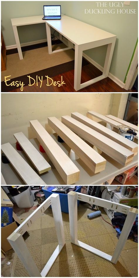 Diy Desk With Storage, Mcgee House, Diy Desk Ideas, How To Build A Desk, Easy Diy Desk, Diy Corner Desk, Diy Office Desk, Diy Desk Plans, Desk Plans