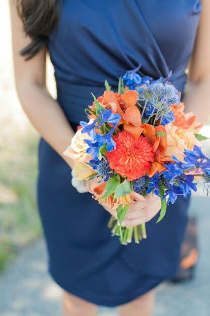 Wedding flowers Orange Bridesmaid Bouquet, Blue Orange Weddings, Winthrop Washington, Blue Fall Wedding, Blue Flowers Bouquet, Orange Bridesmaid, Bouquet Photography, Orange Bouquets, Orange Wedding Flowers