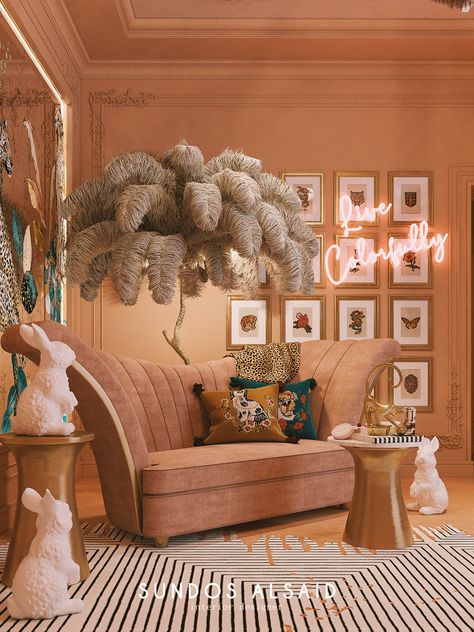 Image may contain: vase and couch Oud Hollywood, Feather Chandelier, Living Colors, Feather Lamp, Hollywood Regency Decor, Silver Floor Lamp, Brass Floor, Candy Floss, Living Room Spaces