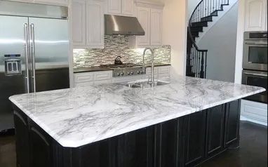 Which Granite looks like White Carrara Marble? Thunder White Granite Countertops, Marble Kitchen Inspiration, Glacier White Granite, Thunder White Granite, White Granite Slabs, White Granite Colors, White Granite Countertops, Kitchen Remodel Countertops, Foods And Drinks