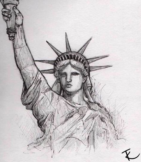 Statue Of Liberty Drawing, Historical Drawings, Drawing Cartoon Faces, Trending Ideas, Nyc Art, The Statue Of Liberty, Architecture Drawing Art, Figure Sketching, Painting Art Lesson