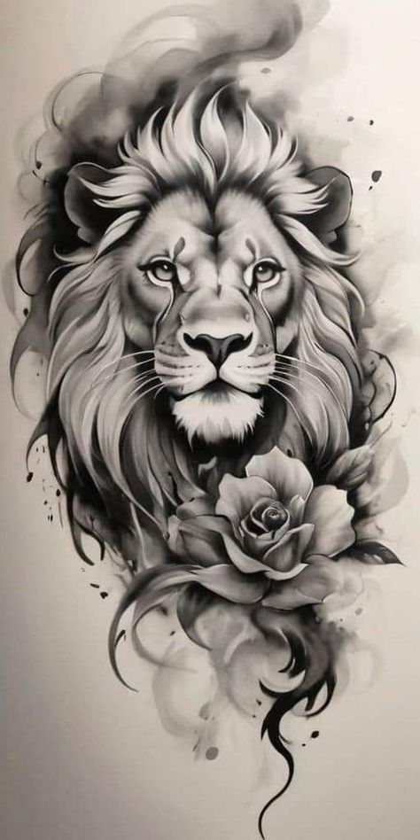 Lioness Dreamcatcher Tattoo, Creative Lion Tattoo, Upper Arm Lion Tattoo Women, Unique Lion Tattoos For Women, Lion And Lily Tattoo, Lion Women Tattoo, Thigh Tattoos Lion, Loin Tattoos Design, Feminine Lion Tattoo For Women