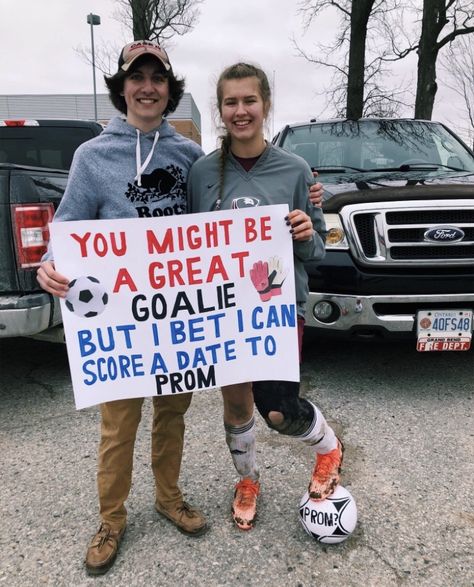 Goalie Poster Ideas Soccer, Soccer Sadies Proposal, Goalie Promposal, Soccer Goalie Promposal, Hoco Proposals Ideas For Him Soccer, Stuffed Animal Hoco Proposal, Soccer Homecoming Proposal Ideas, Hoco Soccer Proposals, Promposal Ideas For Him Soccer