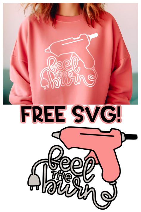 Grab this free Feel the Burn HOT Glue gun SVG to make yourself a totally cute sweatshirt to craft in! Adhesive Vinyl Projects, Heat Transfer Vinyl Projects, Vinyl Blanks, Expressions Vinyl, Craft Apron, Silhouette Design Studio, Shirt Inspiration, Bee Crafts, Free Cut Files