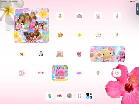 Cutecore Ipad Layout, Sanrio Tropical, Cute Kawaii Aesthetic, Ipad Layout, Theme Phone, Kawaii Wallpapers, Summer Calendar, Wallpaper Ipad, Sanrio Wallpaper