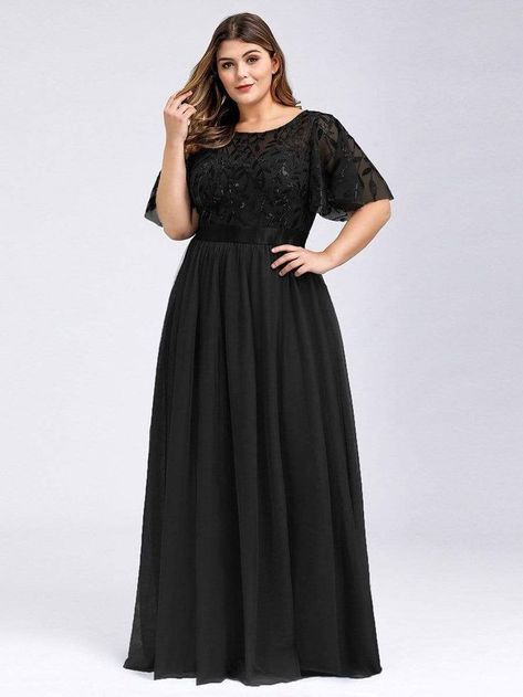 Plus Size Women's Embroidery Evening Dresses with Short Sleeve #firefighting #home #decor mother art, mother of the bride, mother gifts, dried orange slices, yule decorations, scandinavian christmas Night Dress Plus Size, Black Long Dresses, Prom Night Dress, Mother Of The Bride Plus Size, Plus Size Prom Dress, Girls Sister, Plus Size Prom, European Dress, Evening Dress Floor Length