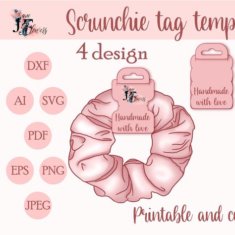 These scrunchie display cards will make your handmade scrunchies, headbands and ties standout from the crowd having a professional look and feel Scrunchie Label Template, Scrunchie Card Template, Scrunchie Packaging Template, Scrunchies Label, Scrunchie Display Cards, Cricut Scrunchie Tag, Diy Jewelry Cards, Scrunchies Headbands, Scrunchie Display