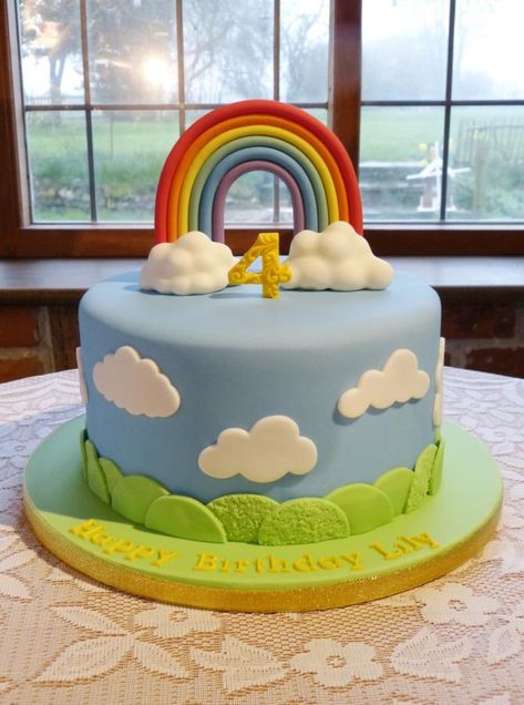 Rainbow And Clouds Birthday Cake, Cake Designs Rainbow, Rainbow Cake For Boys, Rainbow Design Cake, Peppa Pig Rainbow Cake, Rainbow And Clouds Cake, Rainbow Cake Designs, Cake With Clouds, Kids Cake Design