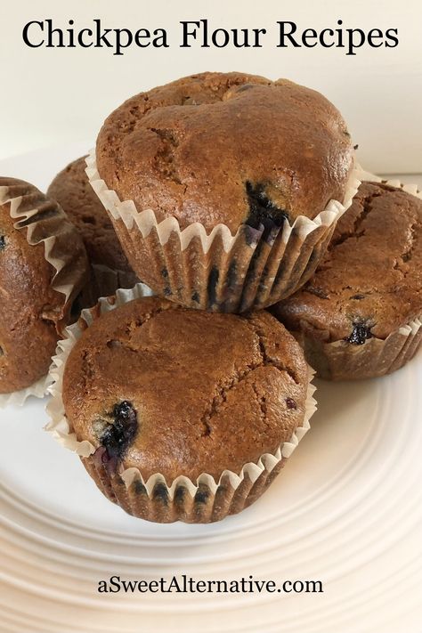 Muffins arranged on a white plate. Chickpea Flour Muffins Vegan, Chickpea Flour Banana Muffins, Chickpea Blueberry Muffins, Chickpea Flour Muffins Healthy, Chickpea Muffins Vegan, Chickpea Flour Cake, Chickpea Flour Muffins, Make Chickpea Flour, Chickpea Muffins