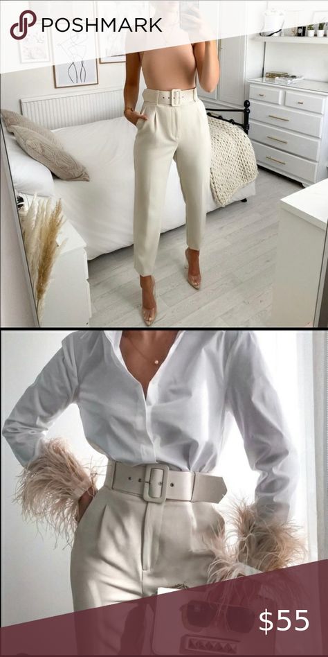 COPY - Zara nwt high waisted belted trousers ecru Belted Pants Outfit, Belted Trousers, Office Casual Outfit, Zara Fashion, Belted Pants, Zara Pants, Office Casual, High Waisted Trousers, Pants Outfit