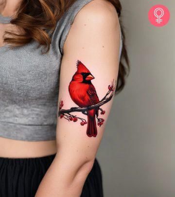 Cardinal Tattoo Ideas, Cardinal Tattoo Memorial, Small Cardinal Tattoo, Tattoo Memorial, Native American Folklore, Tree Branch Tattoo, Cardinal Tattoo, Thistle Tattoo, Cardinal Tattoos