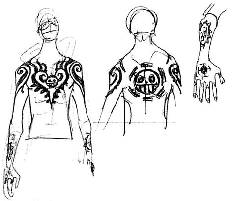 Trafalgar Law's tattoos Law Tattoo, Seal Tattoo, One Piece Aesthetic, Susanoo Naruto, One Piece Tattoos, Trafalgar Law, Anime Tattoos, One Piece Manga, Body Tattoos