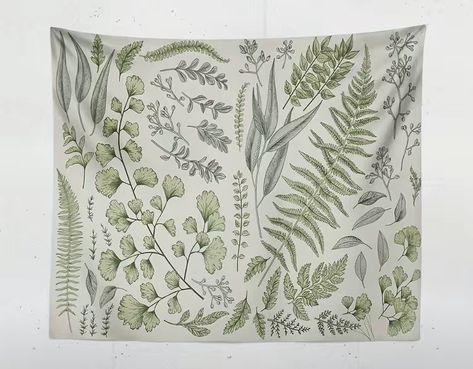 Plant Tapestry Bedroom, Tapestry Bedroom Green, Plant Tapestry, Gym House, Sage Plant, Hippie Tapestry, Leaves Art, College Stuff, Tapestry Bedroom