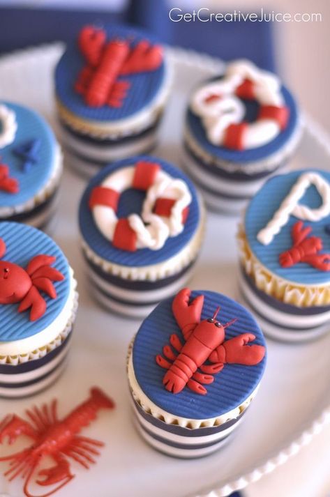 Barbecue Cupcakes, Crab Fondant, Nautical Cupcakes, Nautical Party Ideas, Cupcake Fashion, Crab Cupcakes, Nautical Cookies, Nautical Cakes, Crab Feed