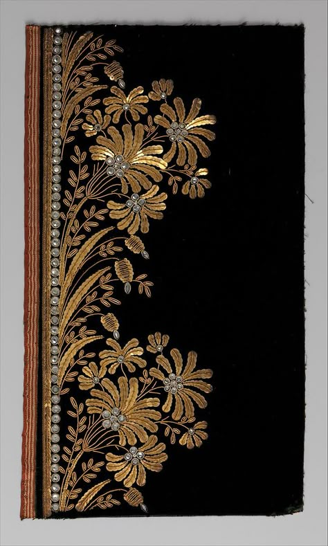 Embroidery sample for a man’s suit | French | The Metropolitan Museum of Art Asian Embroidery, Beaded Sweatshirt, Gold Work Embroidery, Zardozi Embroidery, Couture Embroidery, Hand Work Embroidery, Embroidery Suits Design, Embroidery Motifs, Handwork Embroidery Design