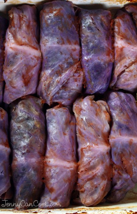 Red Cabbage Rolls recipe from Jenny Jones (JennyCanCook.com) Stuffed Red Cabbage Rolls, Stuffed Red Cabbage, Red Cabbage Rolls, Purple Cabbage Recipe, Purple Cabbage Recipes, Jenny Can Cook, Polish Foods, Red Cabbage Recipes, Jenny Jones