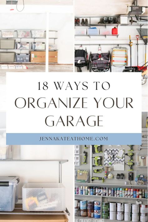 Use these ingenious tricks and strategies to convert your garage from a chaotic catch-all to a tidy, efficient area with plenty of storage options. Declutter Garage Organizing Ideas, Garage Organization Zones, Garage Organization Totes, Fast Track Garage Organization, Garage Storage Tub Organization, Pegboard Garage, Pegboard Display, Clear Bins, Metal Shelving Units