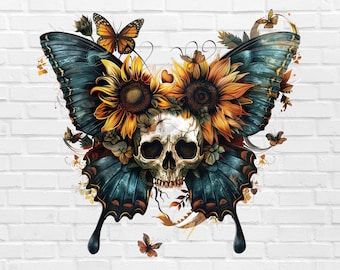 Skull Butterfly Tattoo, Gothic Butterfly, Monarch Butterfly Tattoo, Tattoo Png, Sunflower Butterfly, Butterfly Png, Skull Png, Halloween Tattoo, Sunflower Tattoo