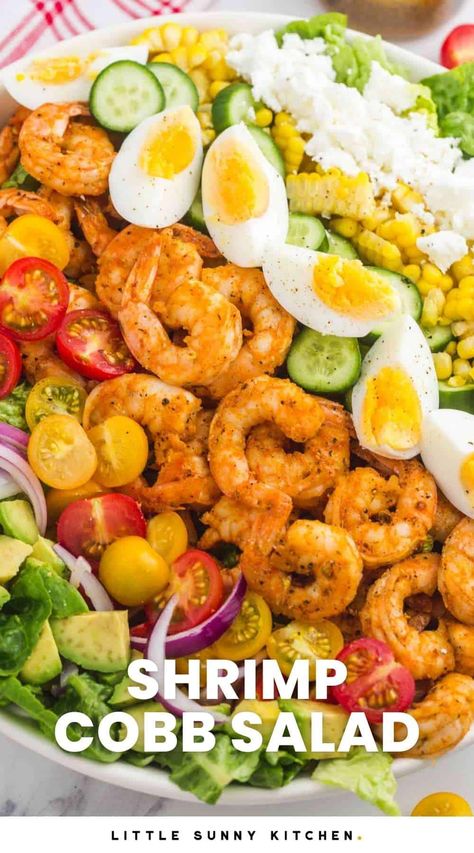 Cobb Salad Shrimp, Cobb Salad With Shrimp, Shrimp Cobb Salad Recipes, Salad Meal Prep Ideas, Cobb Salad Recipes, Shrimp Cobb Salad, Meal Prep Salads, Salad Cobb, Cobb Salad Dressing