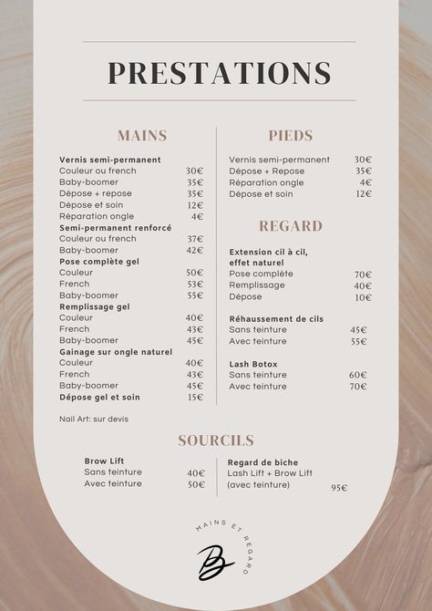 Salon Menu Design, Nail Salon Flyer, Beauty Salon Price List, Nails Business, Nail Art Courses, Business Cards Beauty, Beauty Room Salon, Price List Design, Menu Card Design